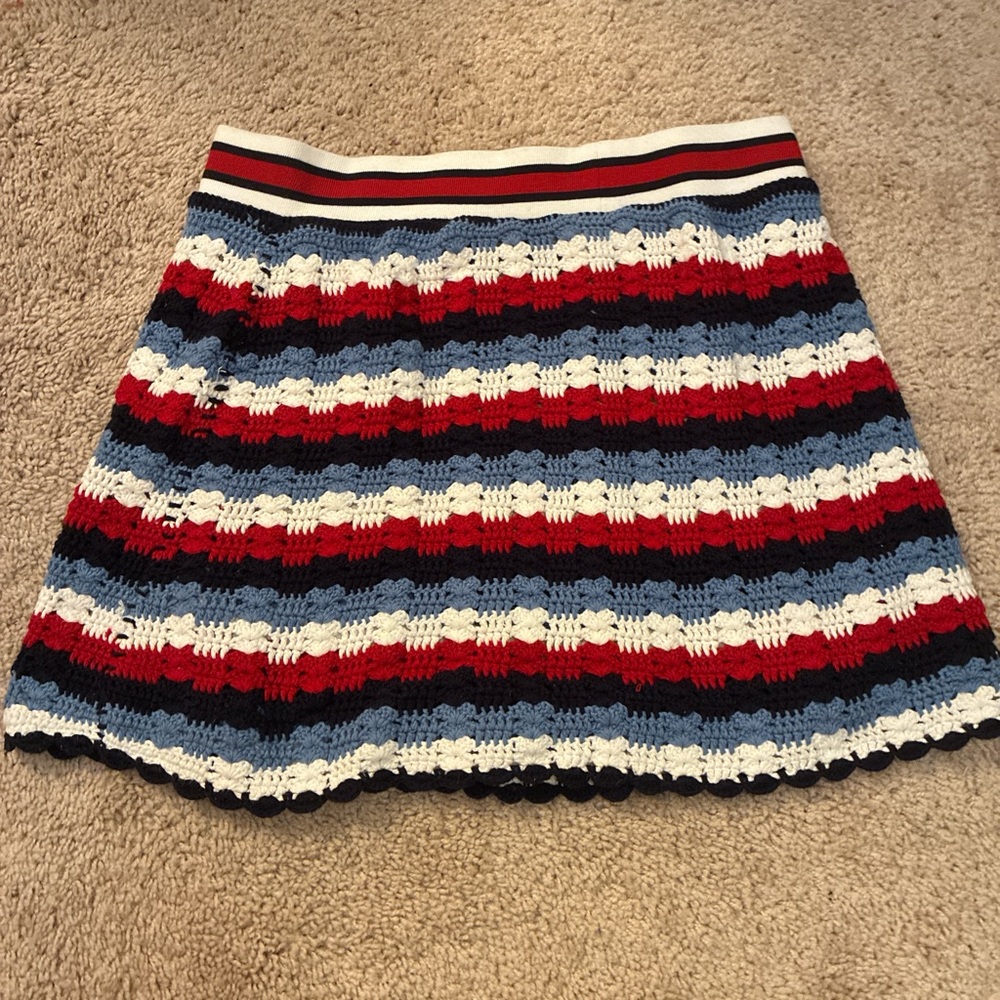 THE UPSIDE ❤️💙Striped Crochet Skirt - Red, White, and Blue